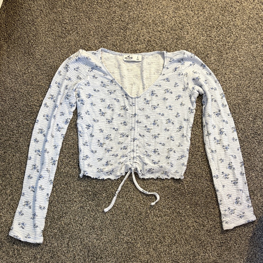 Hollister Light Blue Floral Ruched Top